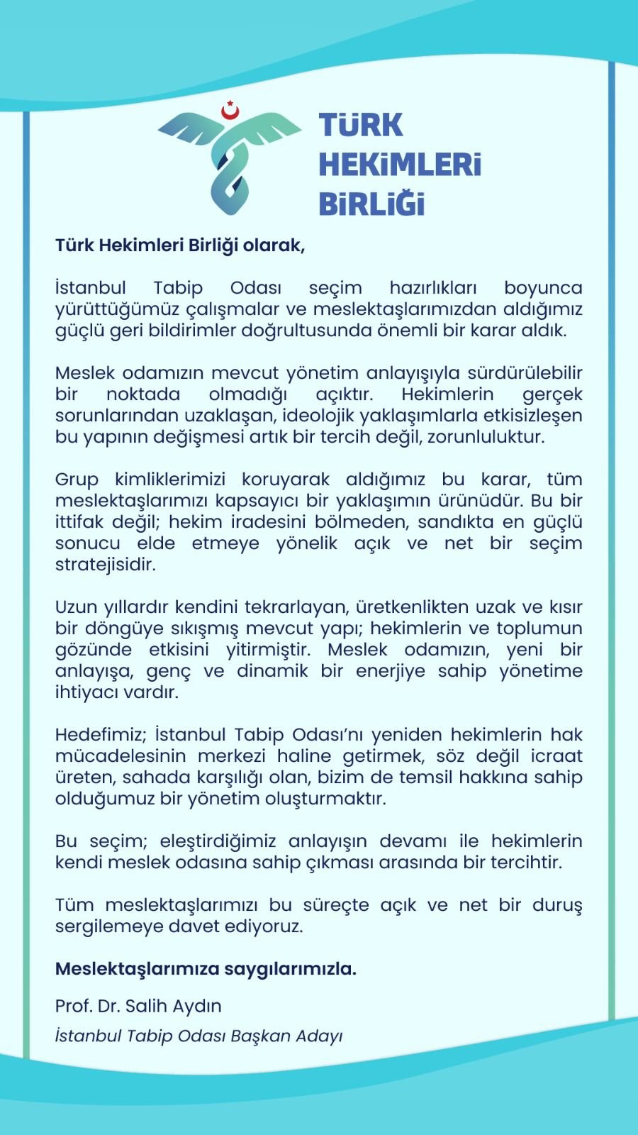 Türk Hekimleri Birliği Açıklaması